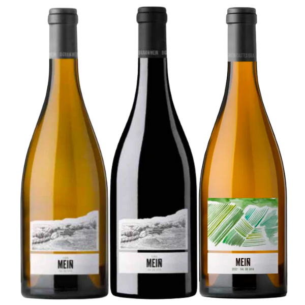 3 botellas de vino de Ribeiro elaborado por la enóloga Laura Montero, directora técnica de Viña Mein