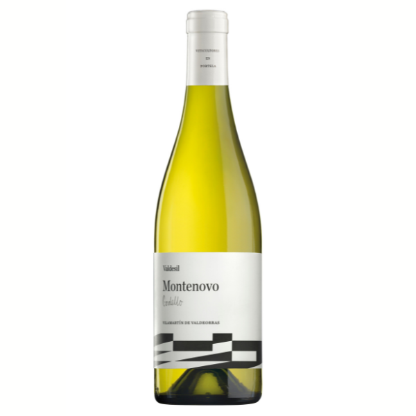 Botella de Montenovo, vino blanco seco de la D.O. Valdeorras elaborado con uvas Godello