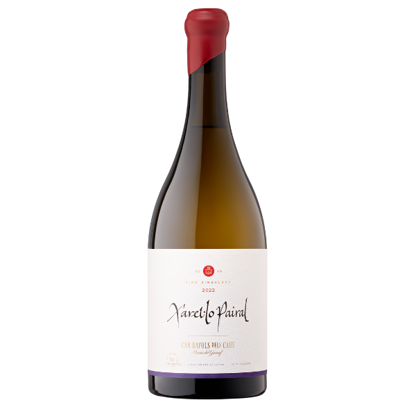 Botella de Xarel·lo Pairal de Can Ràfols dels Caus, vino blanco ecológico de la D.O. Penedès elaborado con uvas Xarel·lo de cepas viejas.